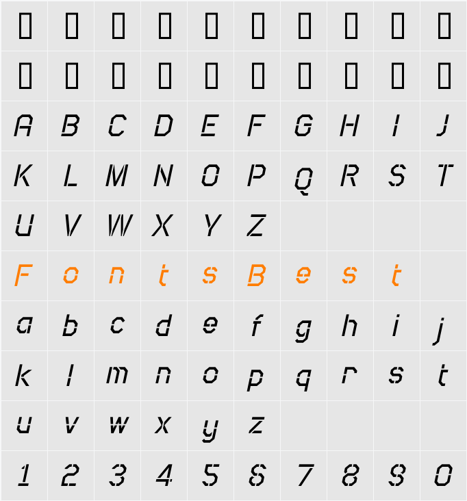 Camo SansRegular Oblique Character Map