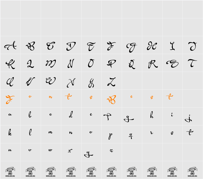 Acryle Script Personal Use Character Map