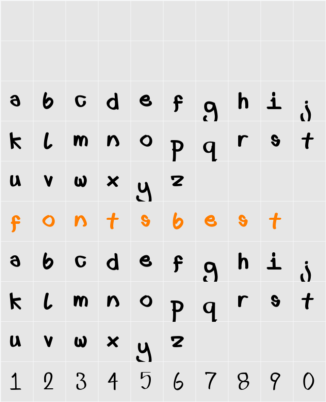 First font lower fat Character Map