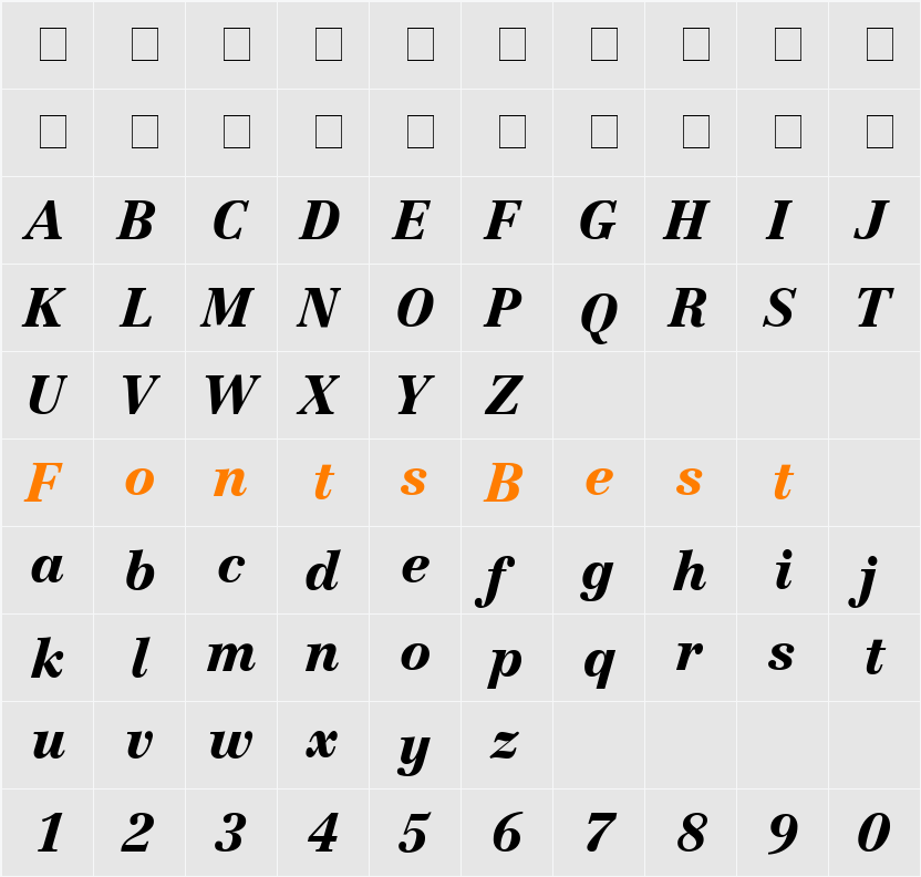 Century Reprise Black SSi Character Map