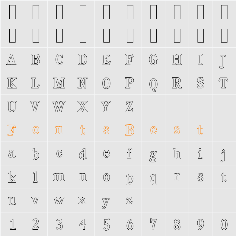 CalgaryOutline Character Map