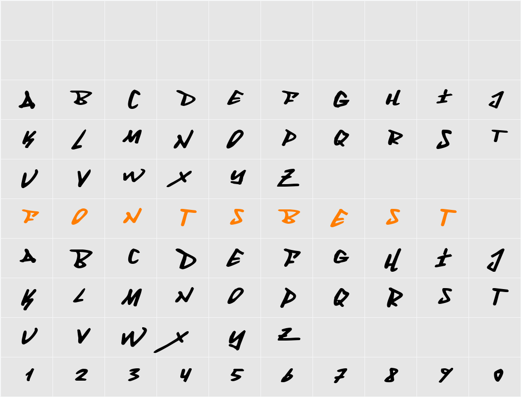 Fantom Expanded Italic Character Map