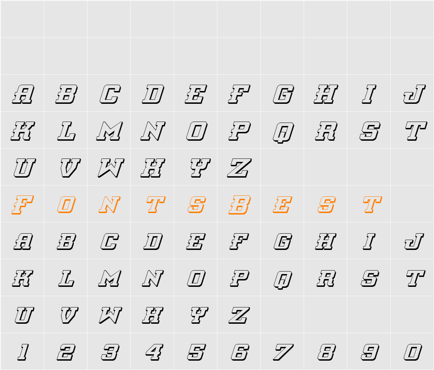 Interceptor 3D Italic Character Map