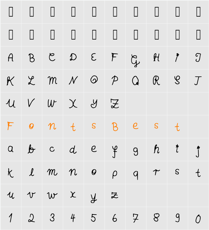 AnnasHandschrift Character Map