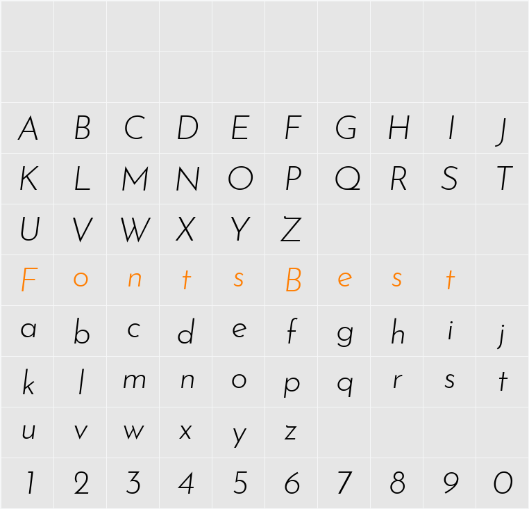 Josefin Sans Light Character Map