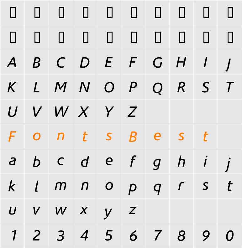 CorisandeItalic Character Map