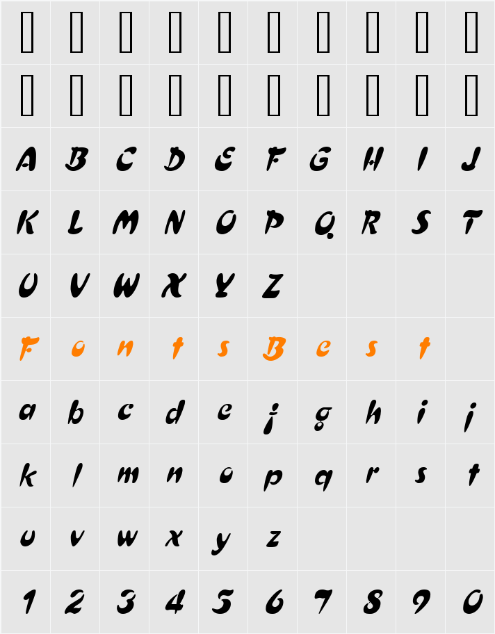 Crest Thin Heavy Character Map