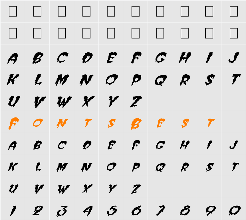 FZ UNIQUE 10 MANGLED ITALIC Character Map