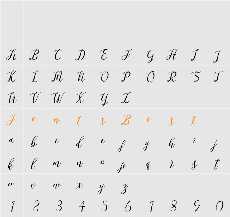 Arieteline Script Scale Character Map