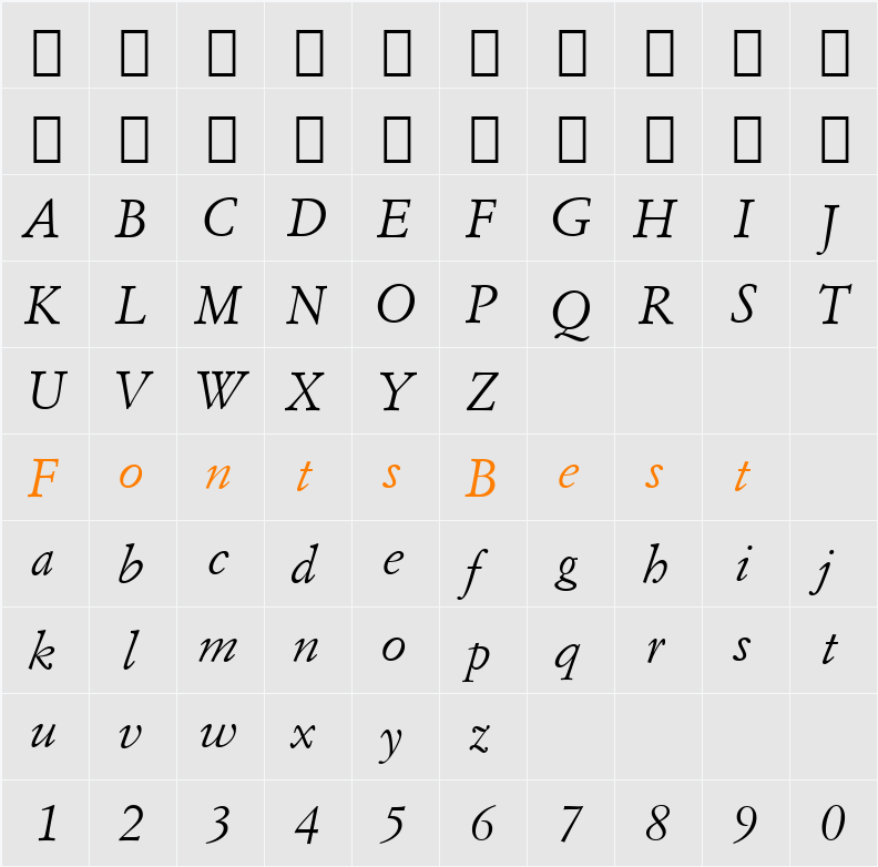 ItalianGarmnd BT Character Map