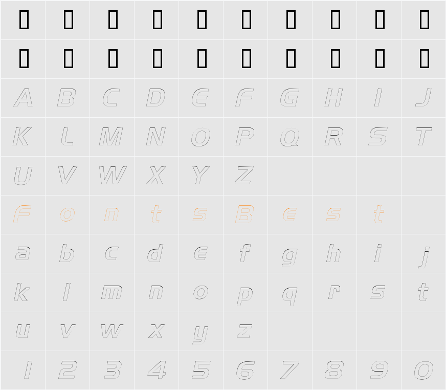 AeroOutline Character Map