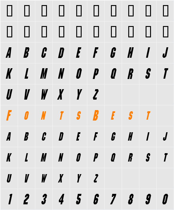 MetalEncasementCondensed Character Map