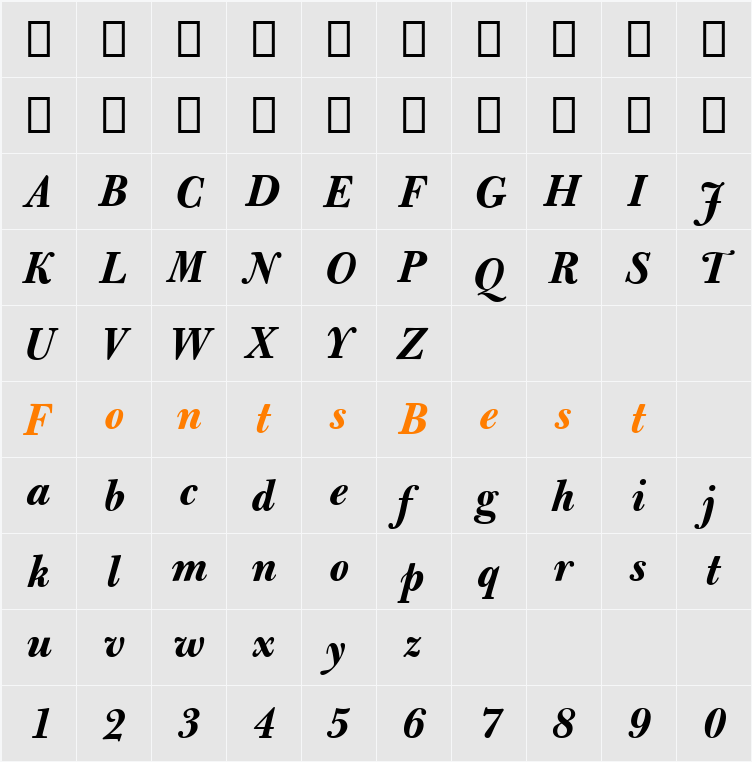 Bulmer MT Regular Character Map