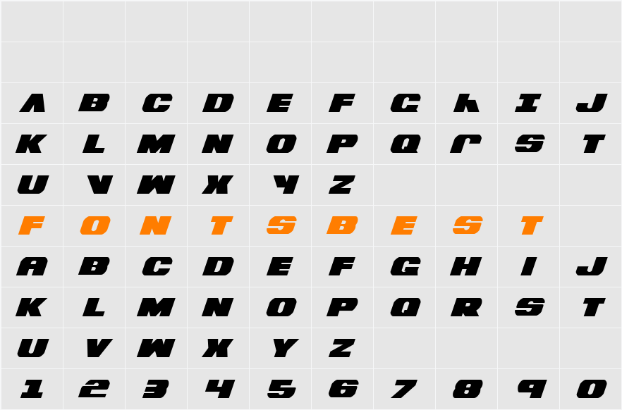 Bummer Italic Character Map