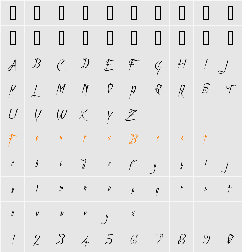 A Charming Font Italic Character Map