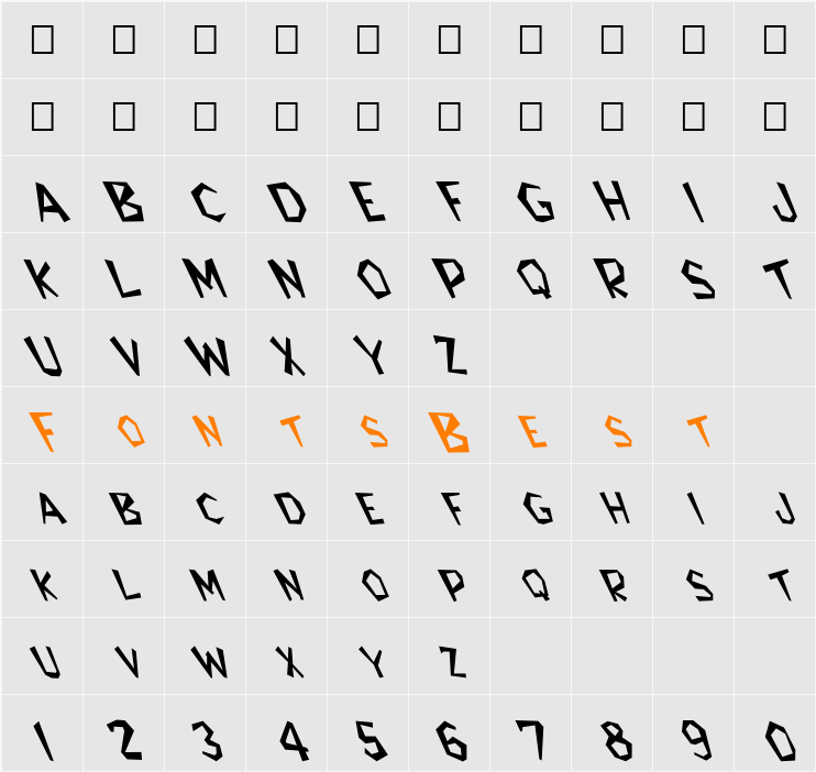 FZ JAZZY 8 LEFTY Character Map