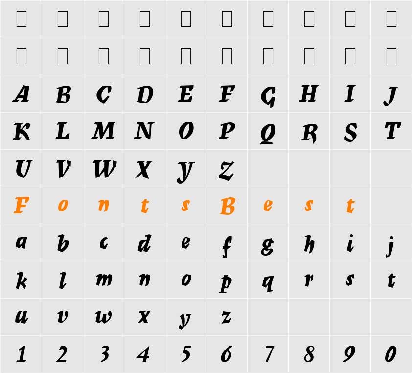 Mercurius Script MT Bold Character Map