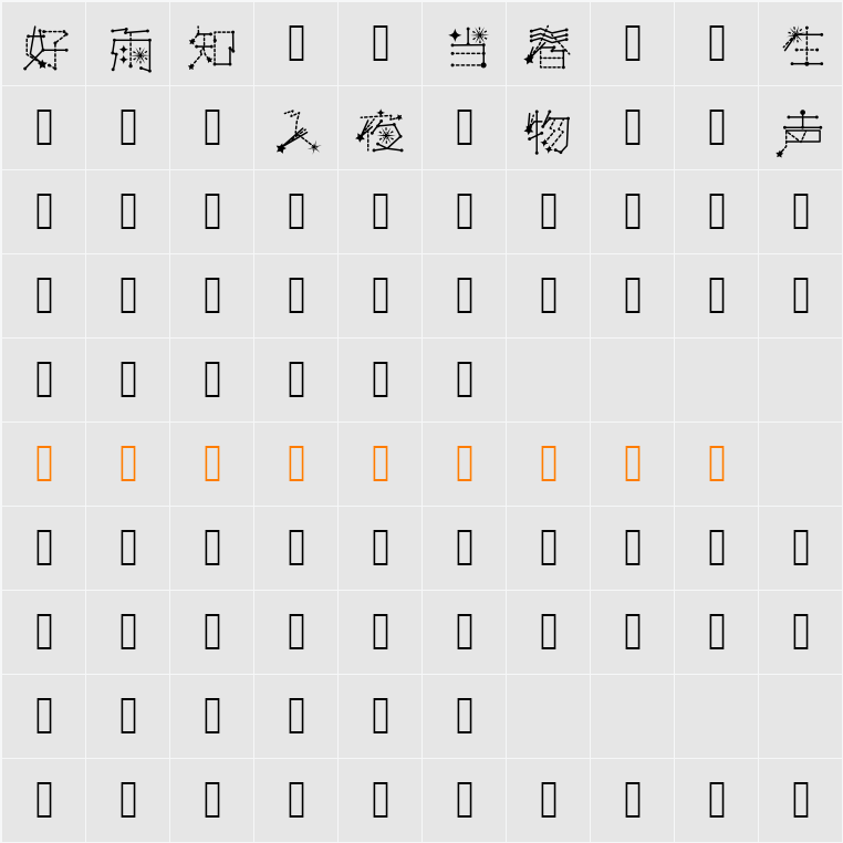 星の散らばり字 Character Map