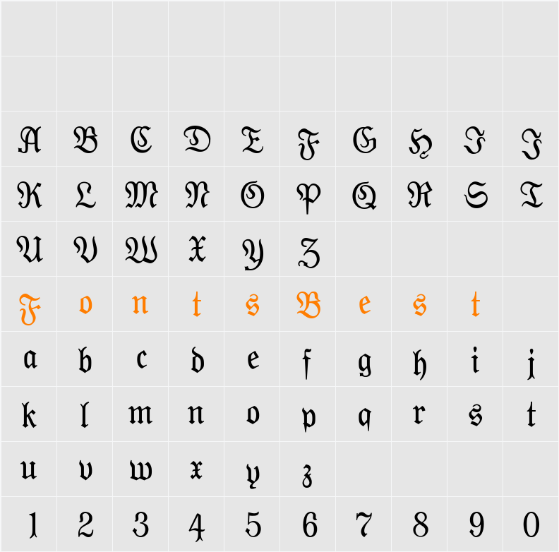 Moderne Fraktur UNZ1 Character Map