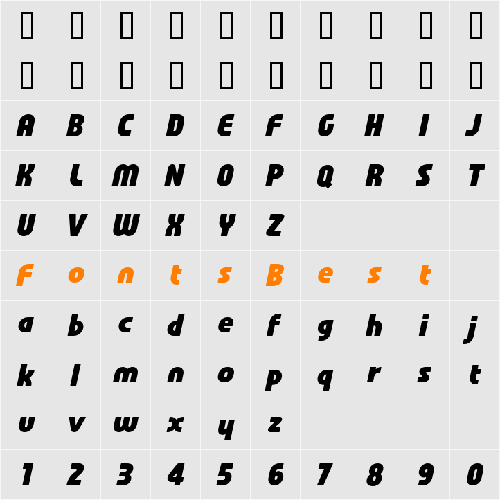 Familian Oblique Character Map