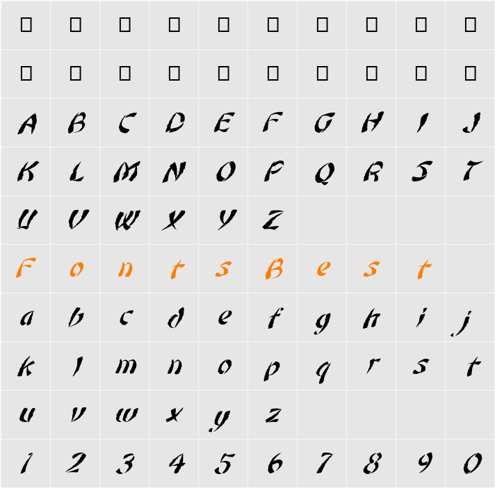 FZ UNIQUE 22 MANGLED ITALIC Character Map