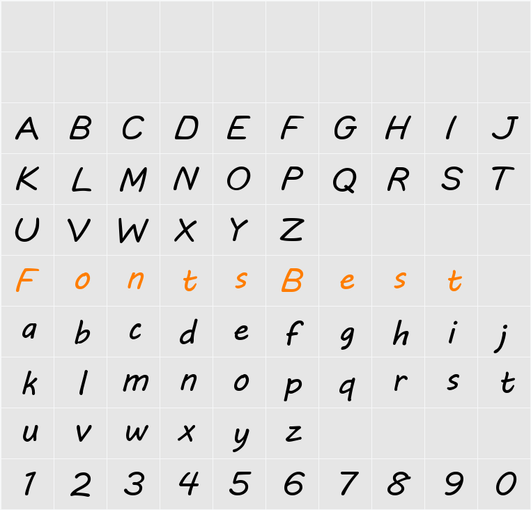 DLE Comic Lowercase Character Map