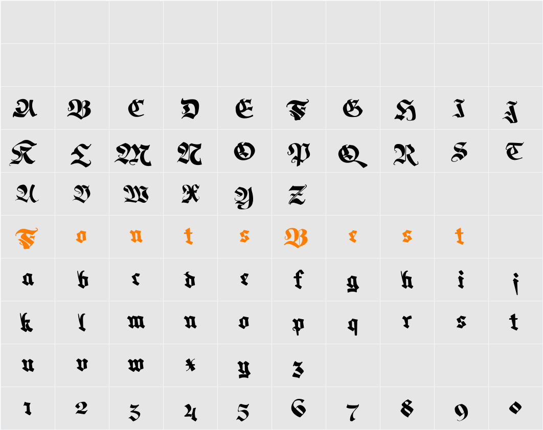 Memela Fraktur Character Map