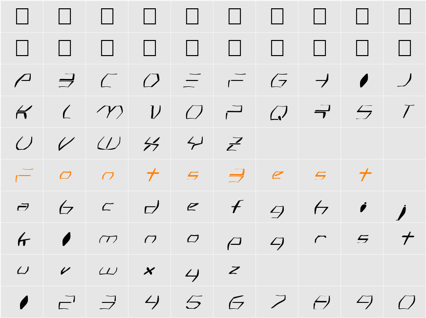 FZ WARPED 5 ITALIC Character Map