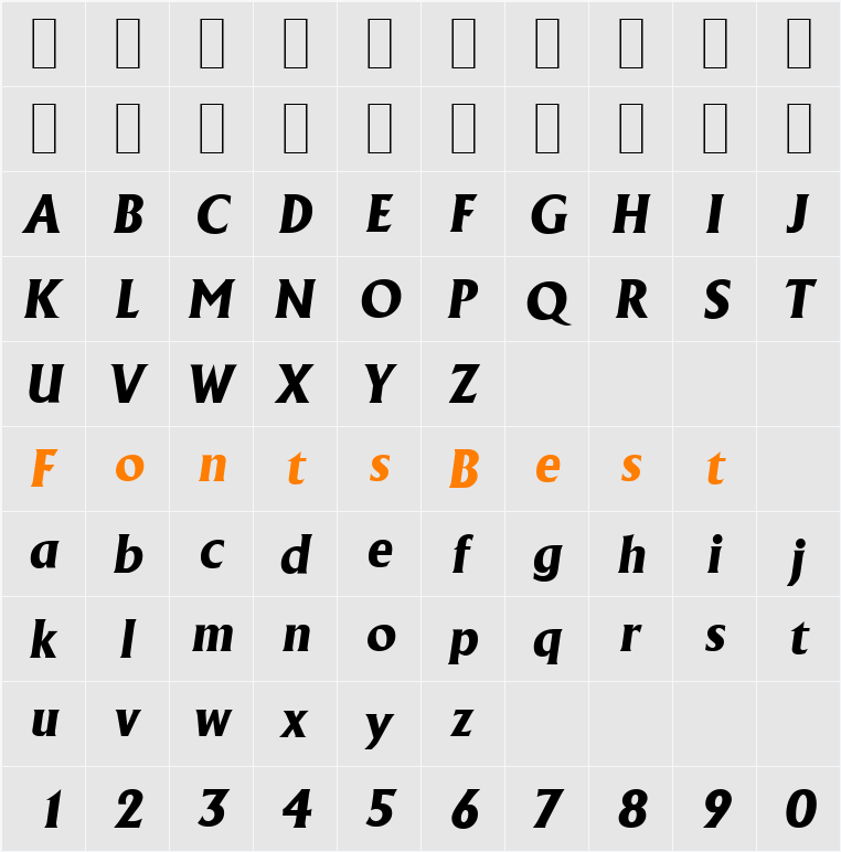 AdelonSerial-Xbold Character Map