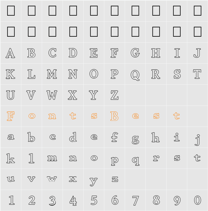 FZ ROMAN 29 HOLLOW Character Map