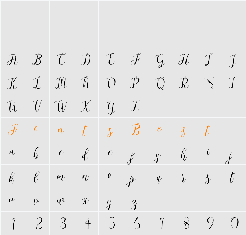 Arieteline Script Character Map