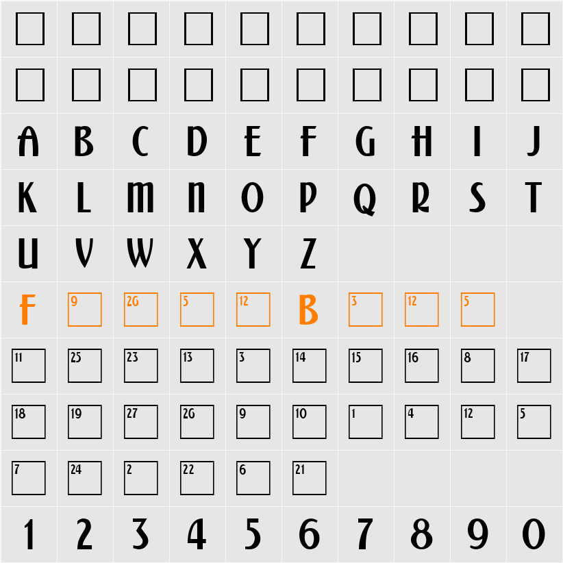 Calendar Character Map