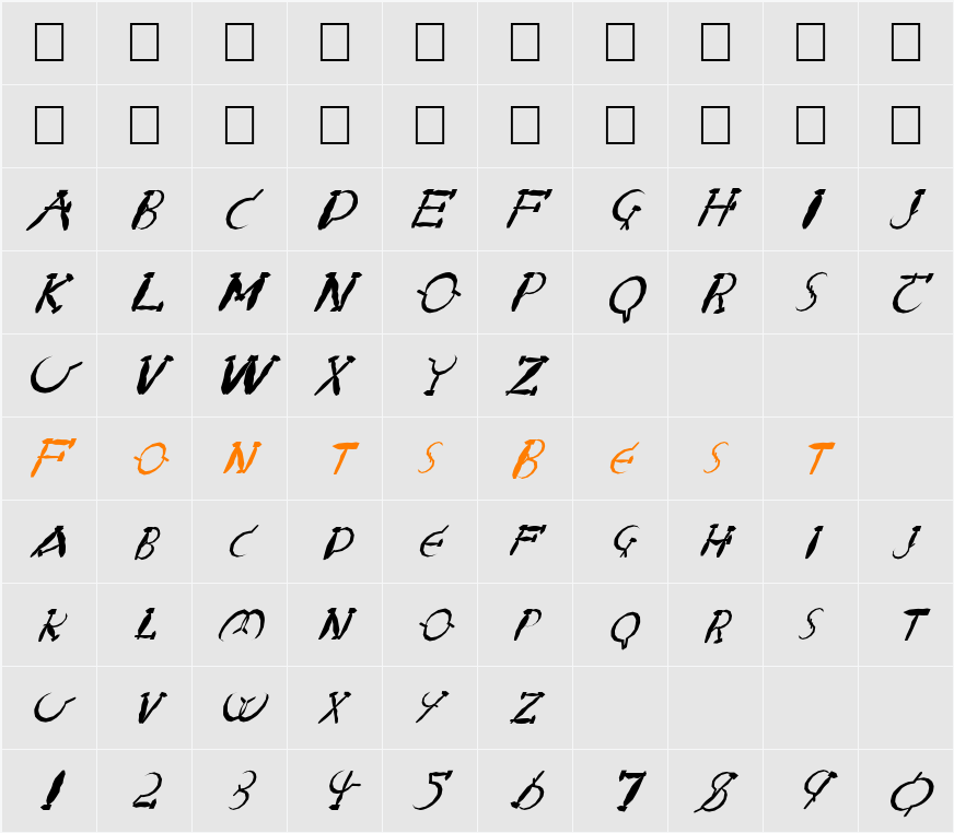 FZ UNIQUE 28 MANGLED ITALIC Character Map