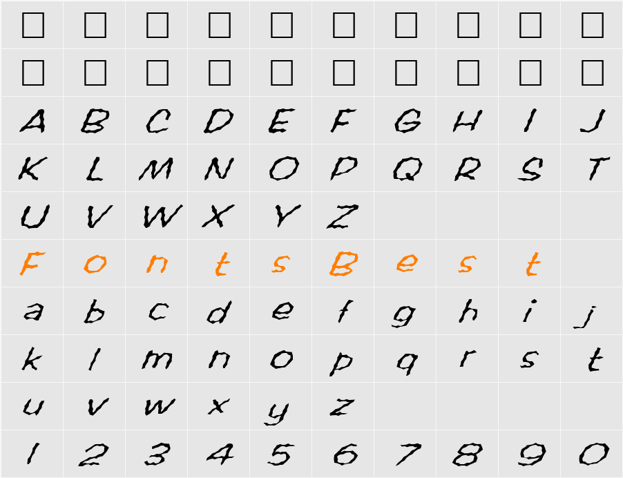 FZ WACKY 60 ITALIC Character Map