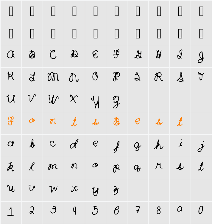 Curlytint_Font Character Map