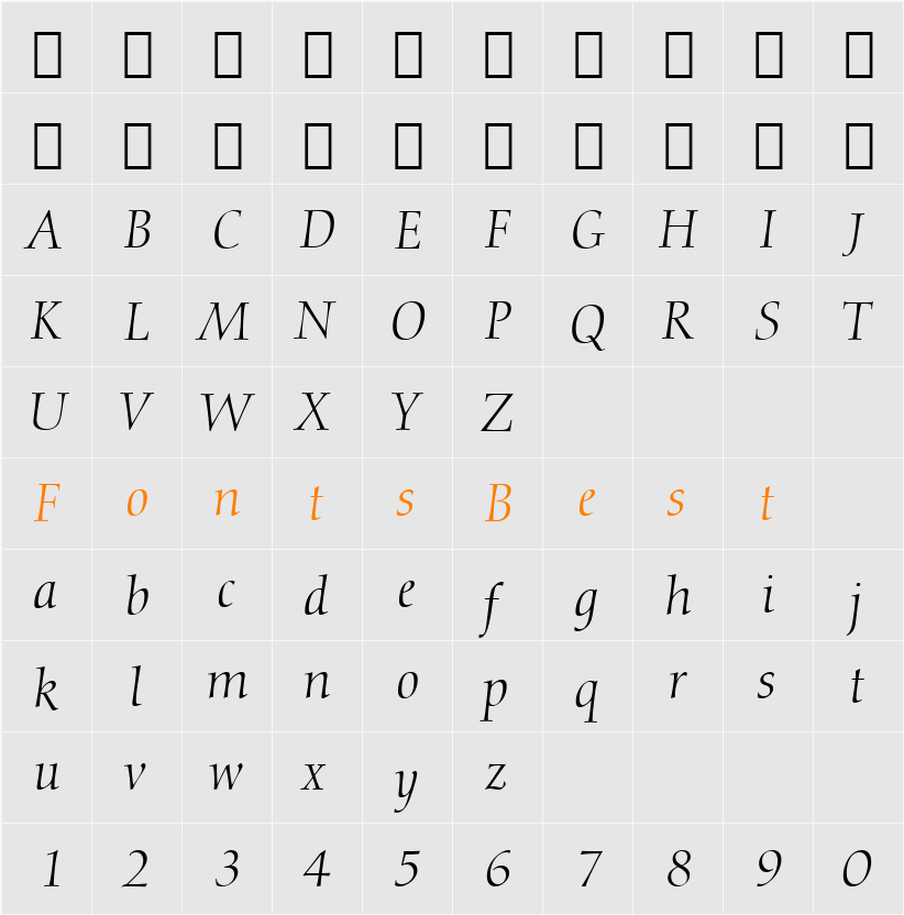 Calligraph810 BT Character Map