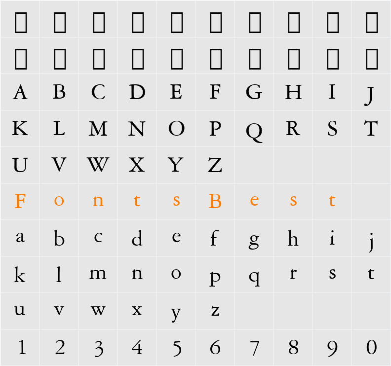 AmeriGarmnd BT Character Map