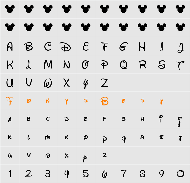 Walt Disney Script v4.1 Character Map