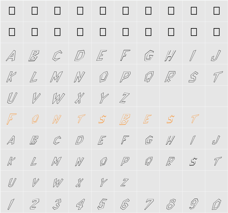 FZ JAZZY 8 HOLLOW ITALIC Character Map