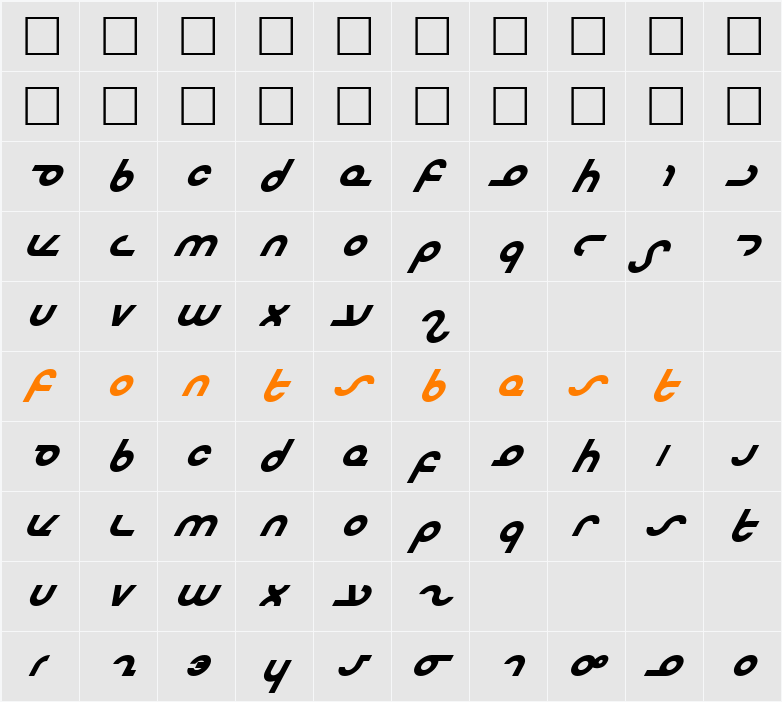 Masterdom Bold Italic Character Map