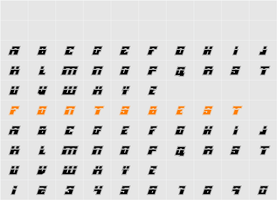 Micronian Laser Academy Italic Character Map