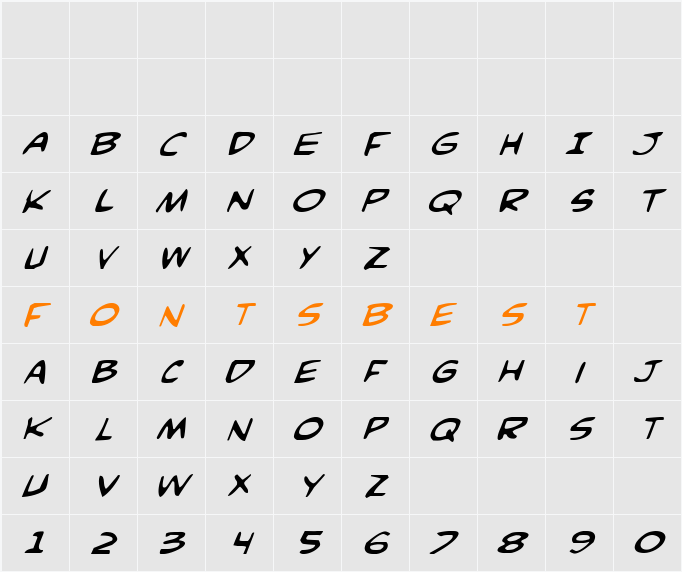 Comic Book Commando Italic Character Map