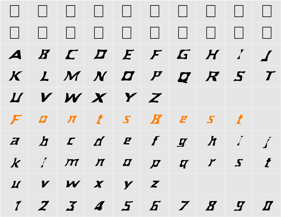 FZ WARPED 40 ITALIC Character Map