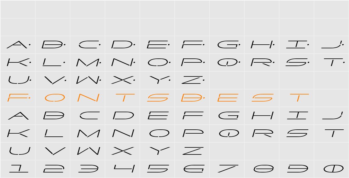 Factor Expanded Italic Character Map