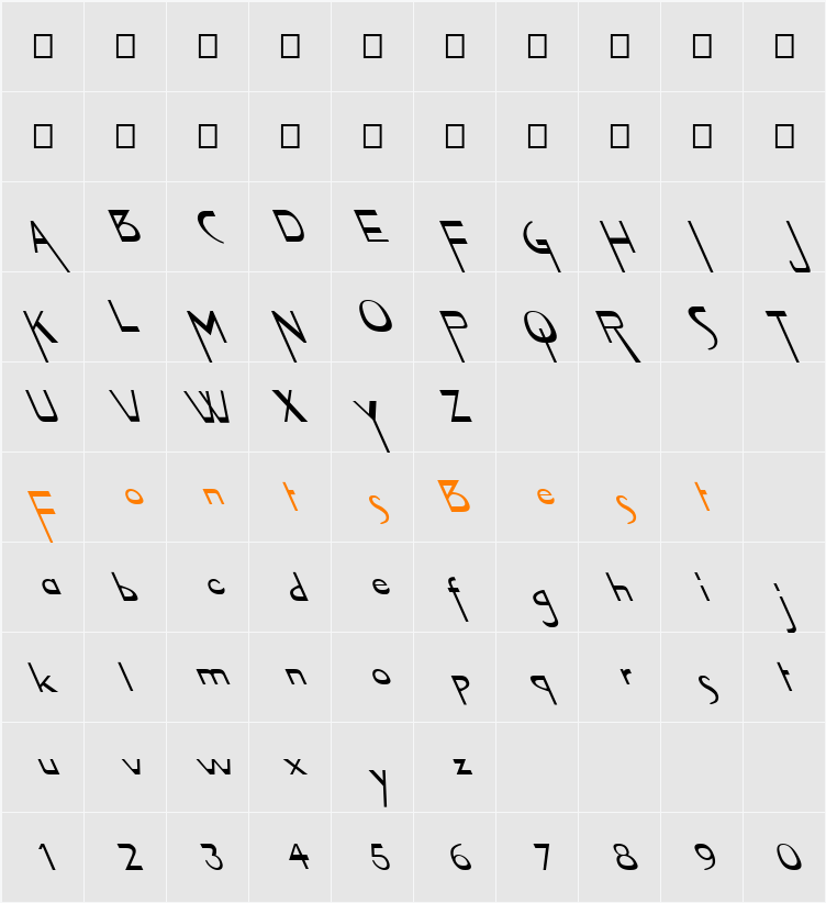 FZ JAZZY 45 LEFTY Character Map