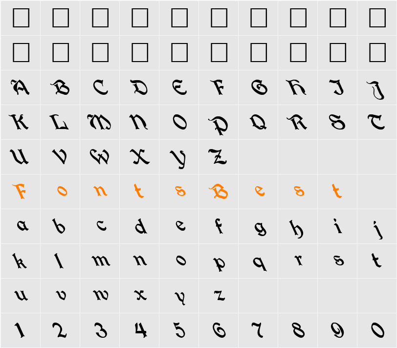 FZ SCRIPT 25 LEFTY Character Map