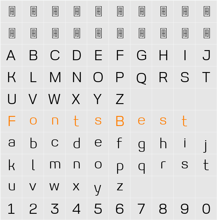 AV Fontimer Light Character Map