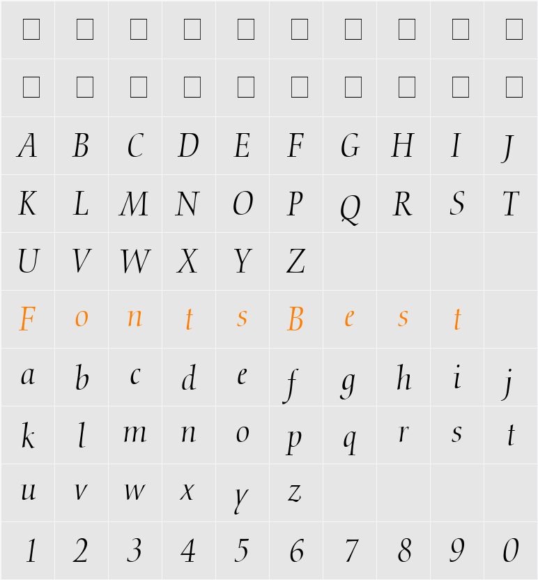 Conquista Light SSi Character Map