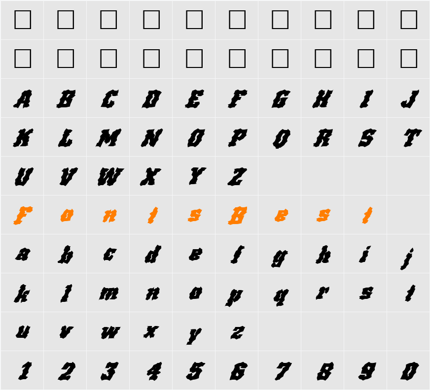 FZ WACKY 67 ITALIC Character Map