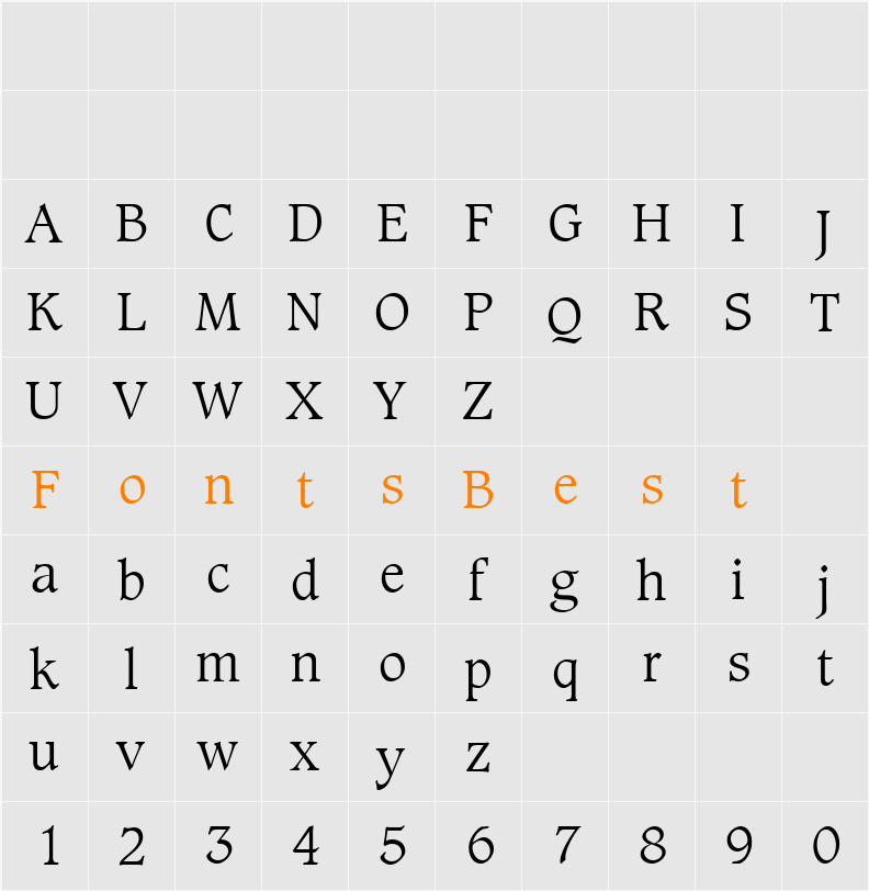 Caxton LT Light Character Map